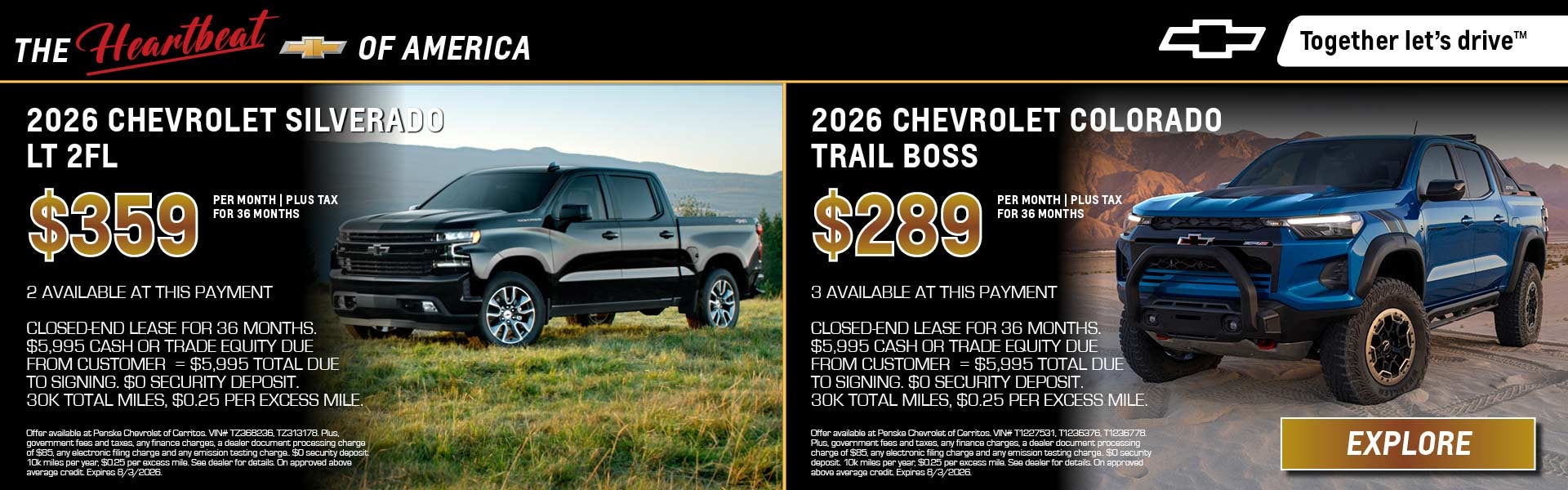 2026 Chevrolet Silverado LT 2FL & Colorado Trailboss