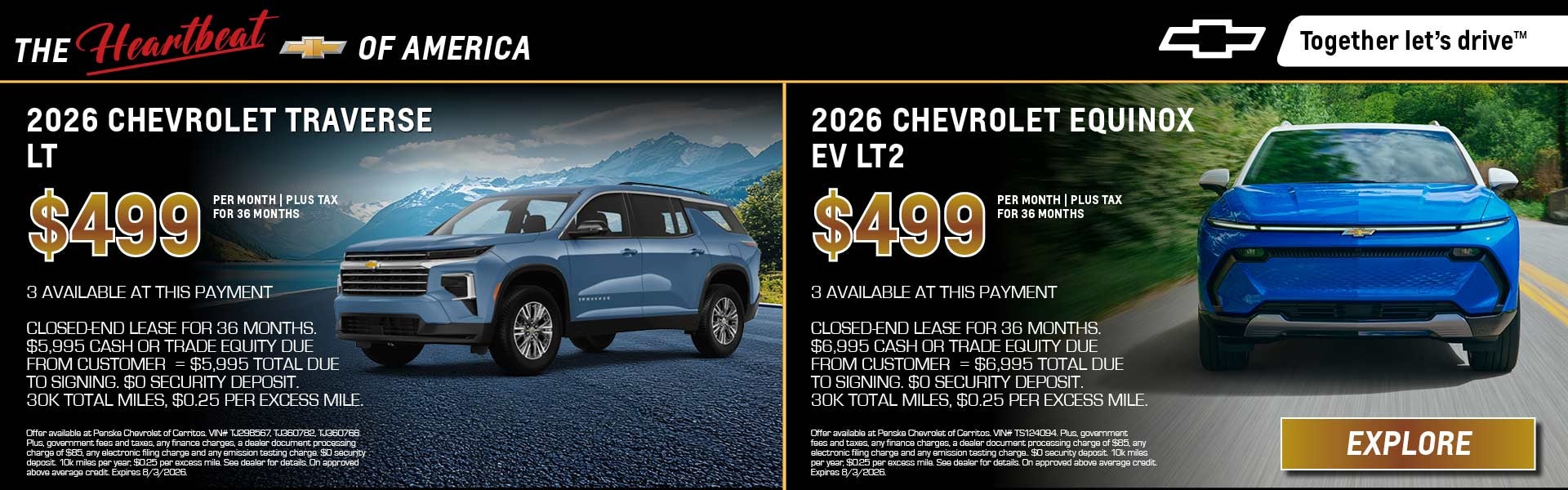 2026 Chevrolet Traverse LT & Equinox EV LT2