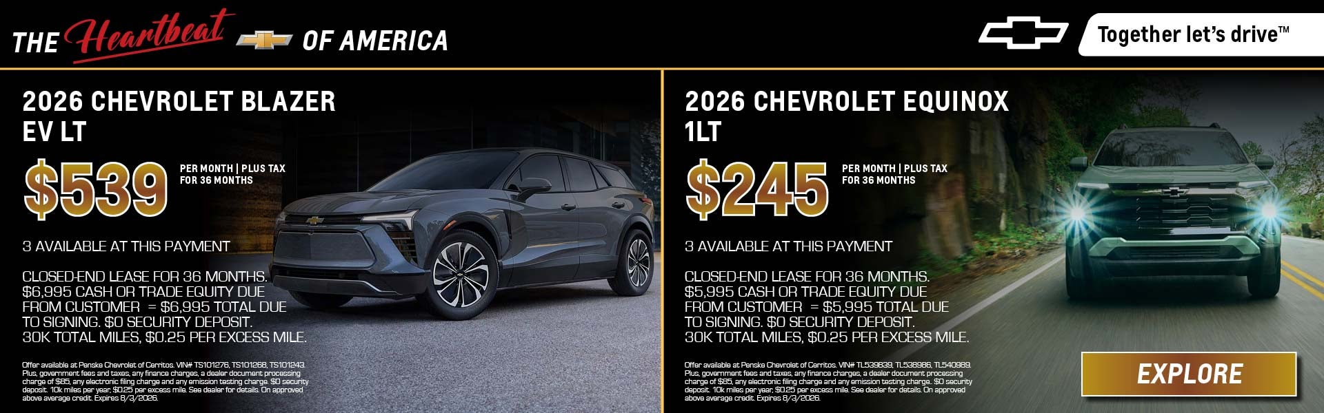 2026 Chevrolet Blazer EV LT & Equinox 1LT