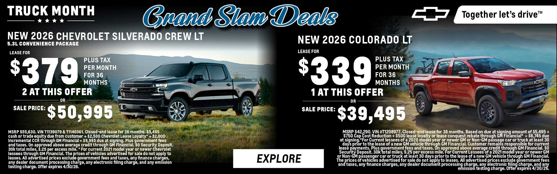 2026 Chevy Silverado and Colorado lease truck deals