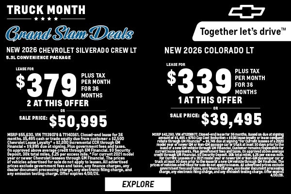 2026 Chevy Silverado and Colorado lease truck deals