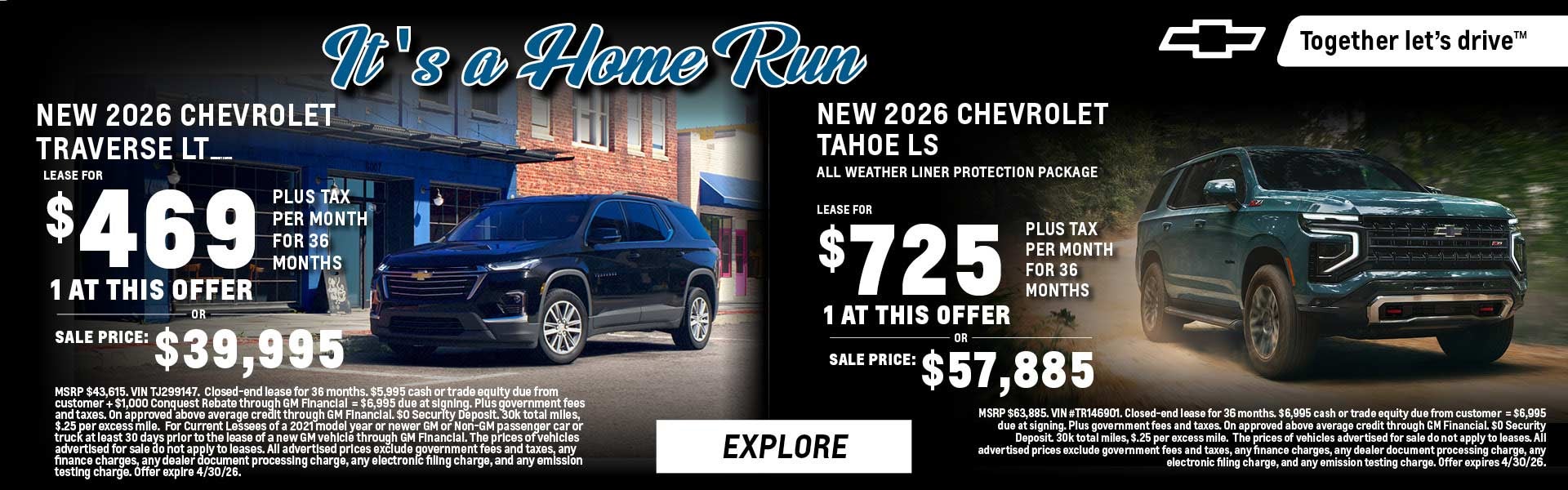 2026 Chevy Traverse and Tahoe SUV lease specials