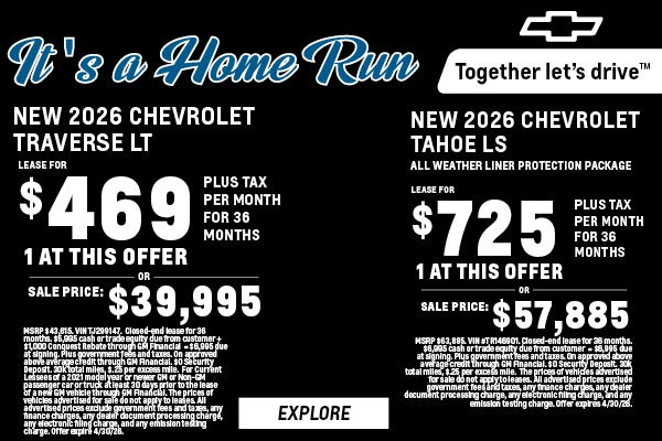 2026 Chevy Traverse and Tahoe SUV lease specials