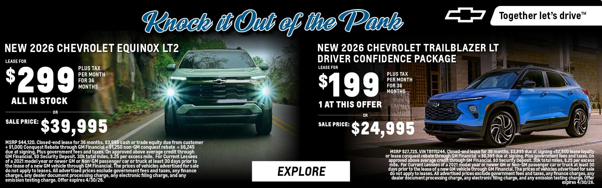 2026 Chevy Equinox and Trailblazer lease deals