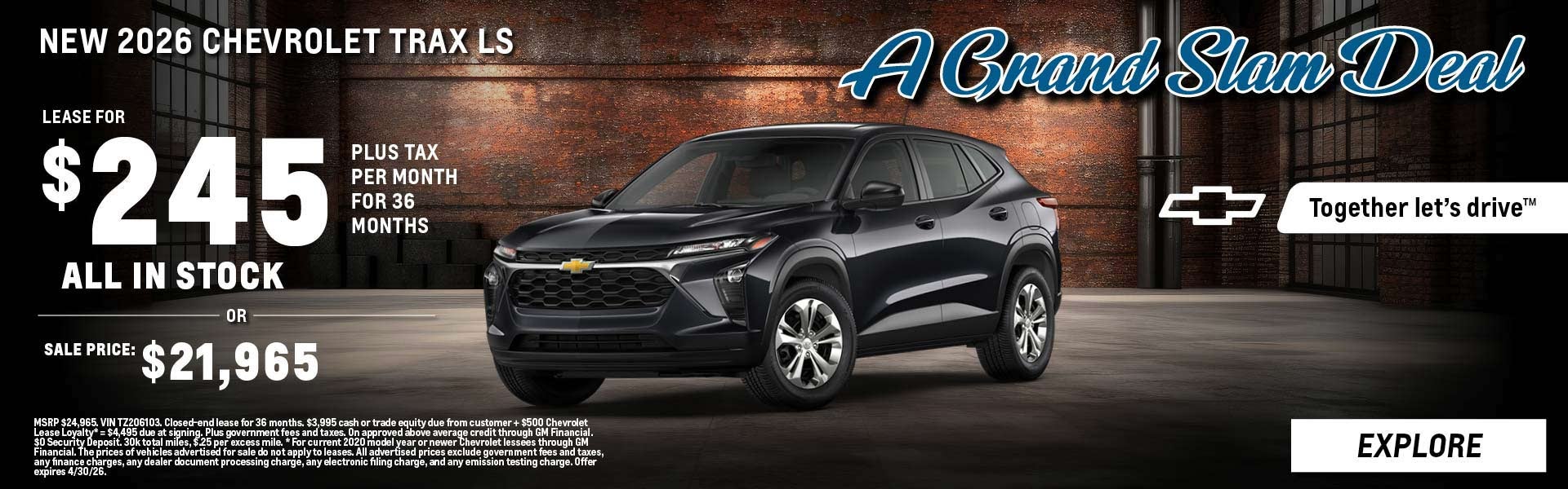 2026 Chevy Trax LS lease special pricing